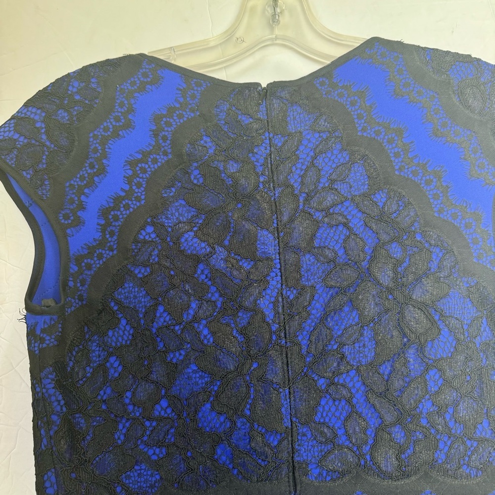 Tadashi Shoji Lace Cocktail Dress Short Sleeve Sheath Pencil Skirt Color Block 2 - Picture 7 of 16